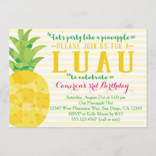Fiesta luau como invitación a cumpleaños a piña