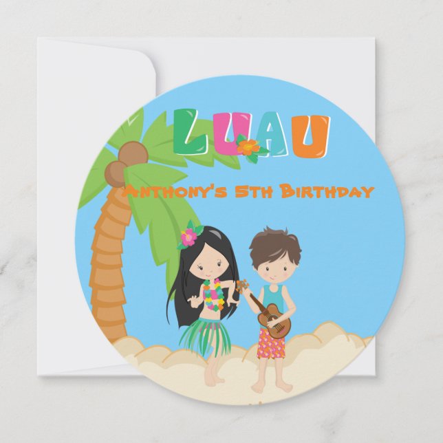 Fiesta Luau Con Invitación Redonda De Palmera (Anverso)