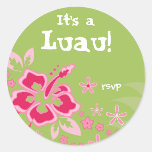 Fiesta Luau Pegatinas RSVP Hibiscus Pink Green