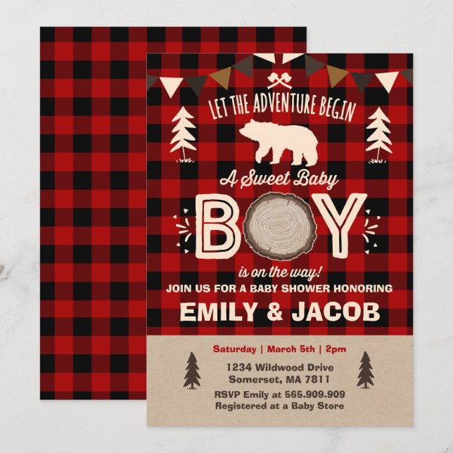 Fiesta Lumberjack Baby Shower Invitación Lumberjac (Anverso / Reverso)