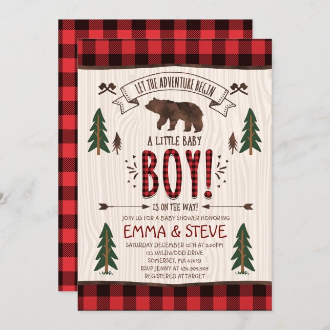 Fiesta Lumberjack Baby Shower Invitación Lumberjac (Anverso / Reverso)