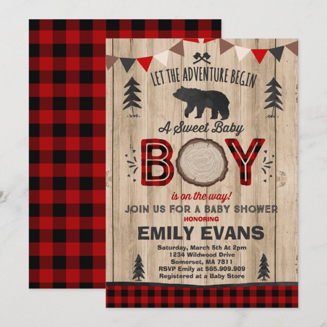 Fiesta Lumberjack Baby Shower Invitación Lumberjac (Anverso / Reverso)