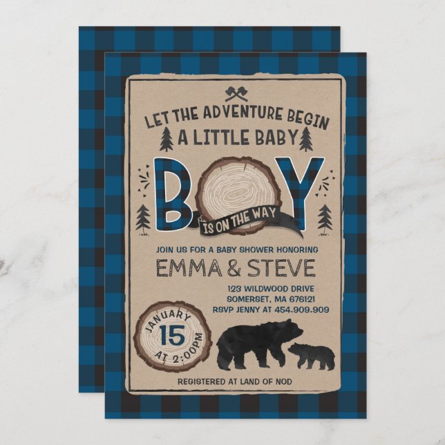 Fiesta Lumberjack Baby Shower Invitación Lumberjac (Anverso / Reverso)