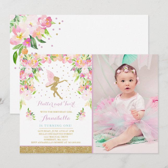 Fiesta mágico caprichoso de la invitación de hadas (Anverso / Reverso)