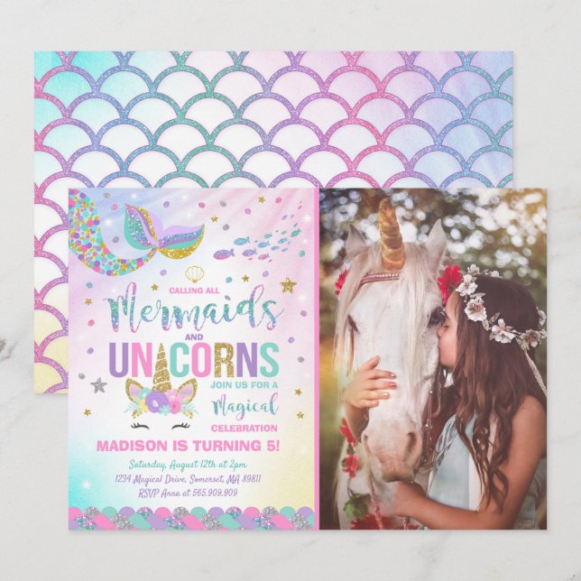 Fiesta Mágico de Invitación de Cumpleaños de Siren (Anverso / Reverso)
