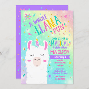 Fiesta mágico de la invitación al cumpleaños Llama