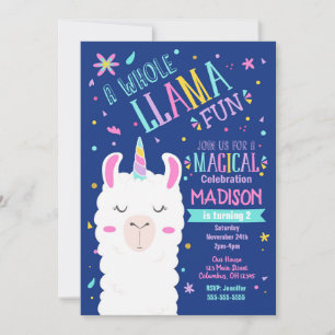 Fiesta mágico de la invitación al cumpleaños Llama