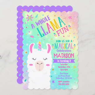 Fiesta mágico de la invitación al cumpleaños Llama