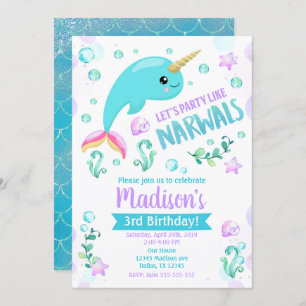 Fiesta mágico de la invitación al cumpleaños Narwh