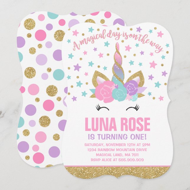 Fiesta mágico del unicornio de la invitación del (Anverso / Reverso)