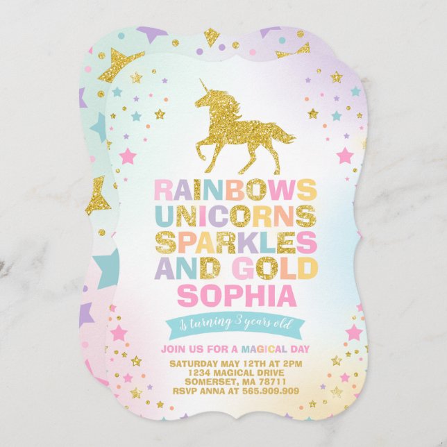 Fiesta mágico del unicornio de la invitación del (Anverso / Reverso)