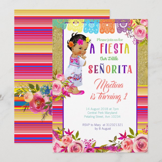 Fiesta Mexicana 1er cumpleaños invitaciones (Anverso / Reverso)