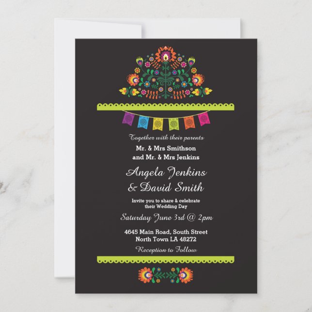 Fiesta Mexicana Boda Invitación brillante (Anverso)