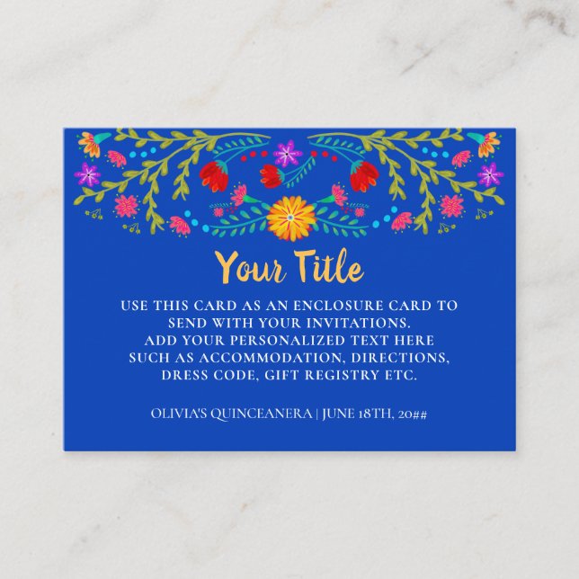 Fiesta Mexicana Floral Royal Blue Recepción (Anverso)