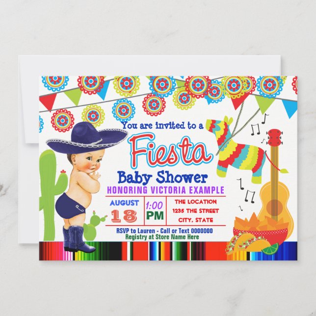 Fiesta Mexicana Invitación a ducha bebé Niño Niño (Anverso)