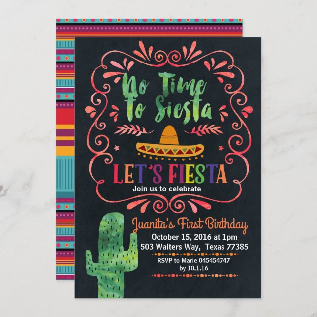 Fiesta Mexicana Invitación a Fiesta de Cumpleaños (Anverso / Reverso)