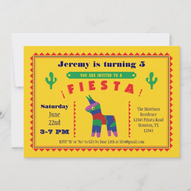 Fiesta Mexicana Invitación a Fiesta de Cumpleaños (Anverso)