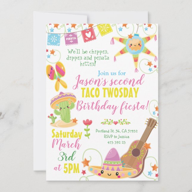 Fiesta Mexicana Pinata Taco Invitación de cumpleañ (Anverso)