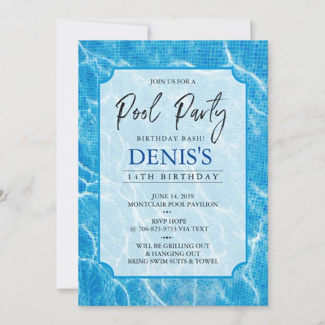 Fiesta moderno de la piscina| Invitación al cumple (Anverso)