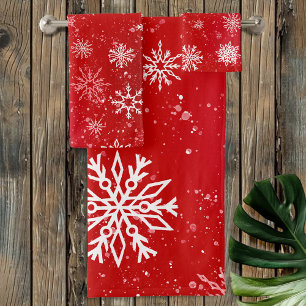 Fiesta Navideña Rojo Rubí con Copos de Nieve Blanc