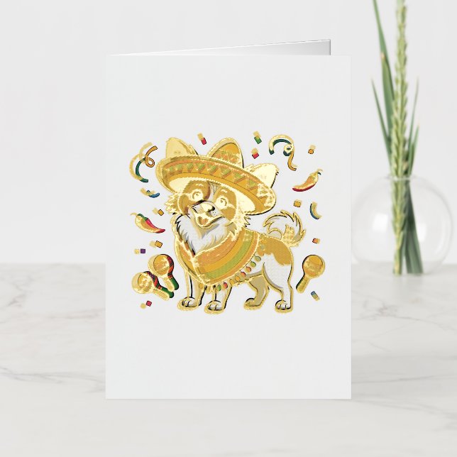 Fiesta Papillon Dog con Sombrero y Sarape (Anverso)