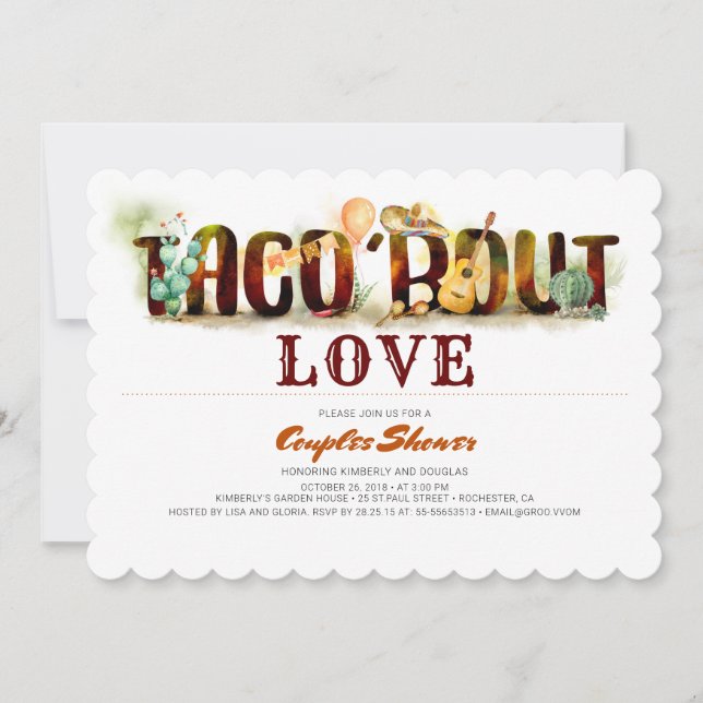 Fiesta Parejas Ducha Invitación Taco Bout Love (Anverso)