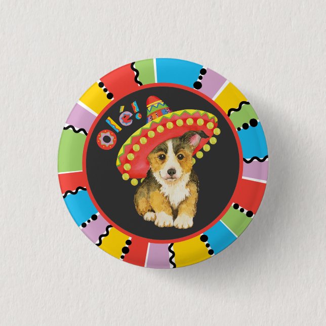 Fiesta Pembroke Welsh Corgi Botón Pinback (Anverso)