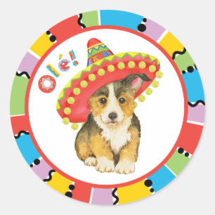Fiesta Pembroke Welsh Corgi Classic Round Pegatina