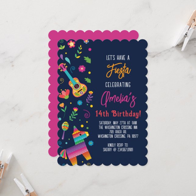 Fiesta Pinata Invitación a la fiesta de cumpleaños (Anverso/Reverso In Situ)