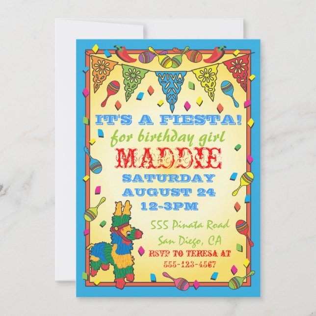 Fiesta Pinata Invitación a la fiesta de cumpleaños (Anverso)