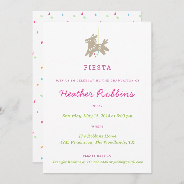 Fiesta Piñata Invitaciones a la Fiesta de Graduaci (Anverso / Reverso)