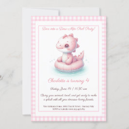 Fiesta Pink Dino Pool - Invitación de cumpleaños
