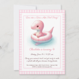 Fiesta Pink Dino Pool - Invitación de cumpleaños