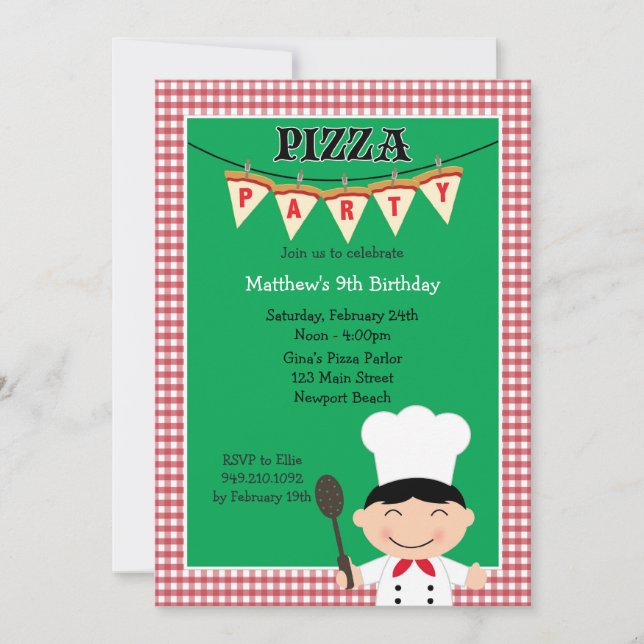 Fiesta Pizza Invitación de cumpleaños (Anverso)