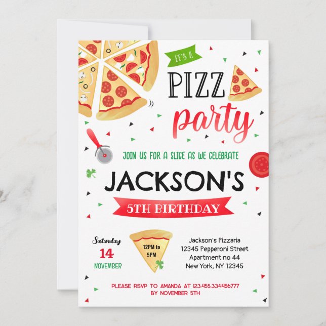 Fiesta Pizza Invitaciones de cumpleaños Chica (Anverso)