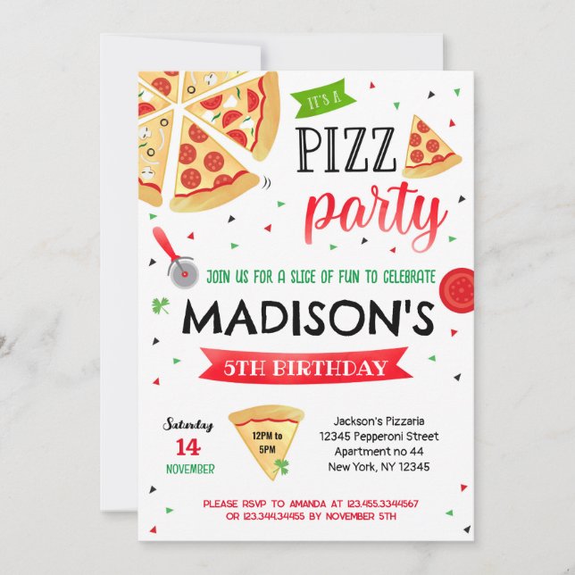 Fiesta Pizza Invitaciones de cumpleaños Chica (Anverso)
