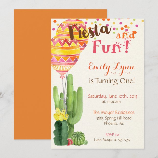 Fiesta Primera Invitación de Cumpleaños (Anverso / Reverso)