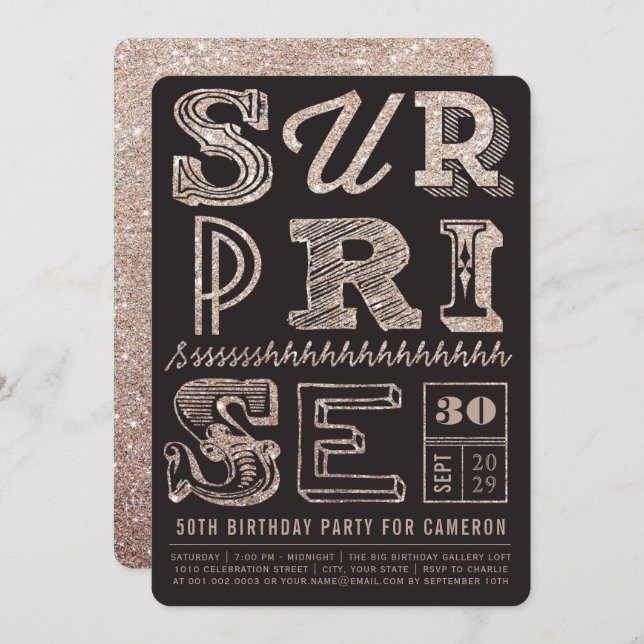 Fiesta purpurina Art Deco Surprise Invitación de c (Anverso / Reverso)