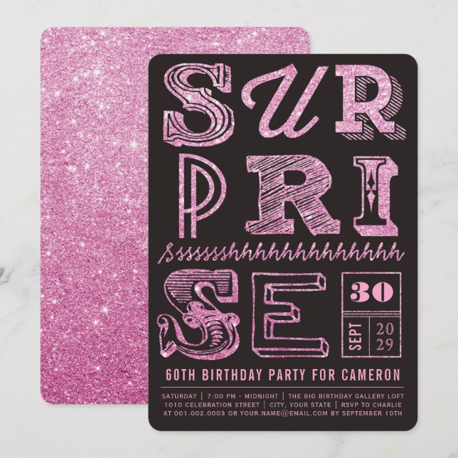 Fiesta purpurina Art Deco Surprise Invitación de c (Anverso / Reverso)