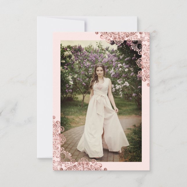 Fiesta Quinceañera Español Efecto Encaje Oro Rosa (Anverso)