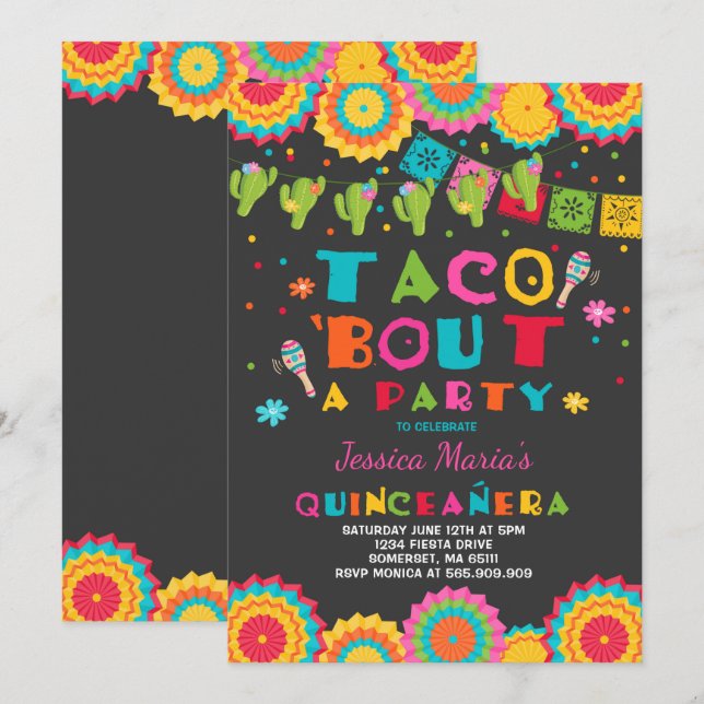 Fiesta Quinceanera Invitación Taco Bout A Fiesta (Anverso / Reverso)