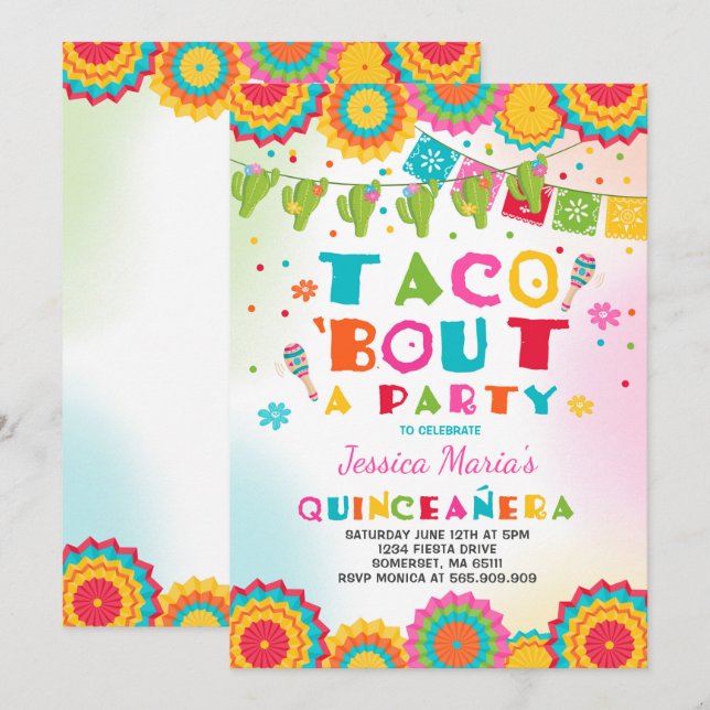Fiesta Quinceanera Invitación Taco Bout A Fiesta (Anverso / Reverso)