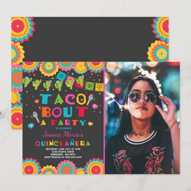 Fiesta Quinceanera Invitación Taco Bout A Fiesta (Anverso / Reverso)
