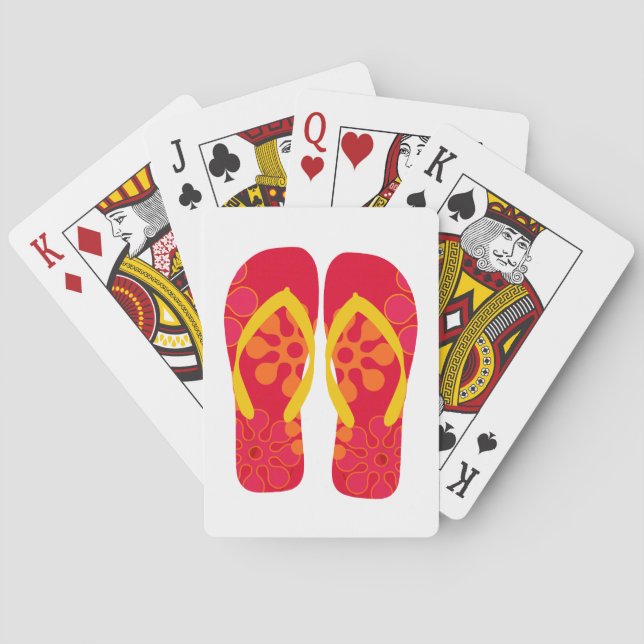 Fiesta Red Summer Beach Flip Flops Jugando Cartas (Reverso)