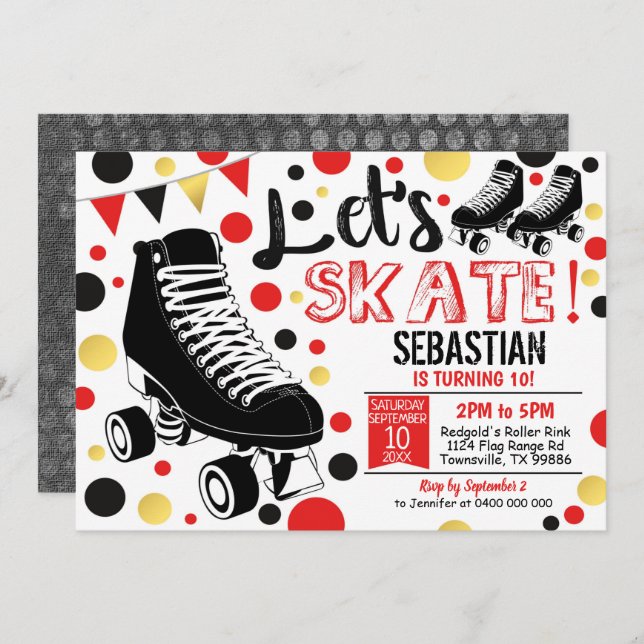 Fiesta Rojo de la invitación a patinar sobre patin (Anverso / Reverso)