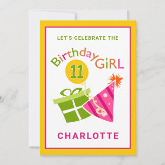 Fiesta rosado Chica 11ª invitación de cumpleaños