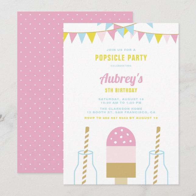 Fiesta rosado de rosado | Invitación al cumpleaños (Anverso / Reverso)