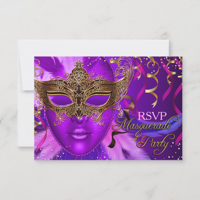 Fiesta RSVP de la mascarada de mascarada de plumas (Anverso)
