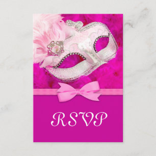 Fiesta RSVP de mascarada de plumas rosadas calient