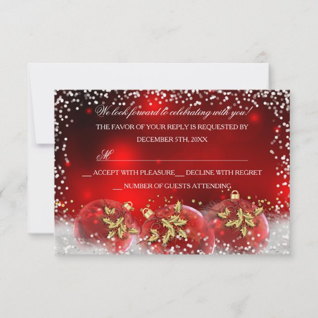Fiesta RSVP de Navidades de bauble de nieve dorada (Anverso)